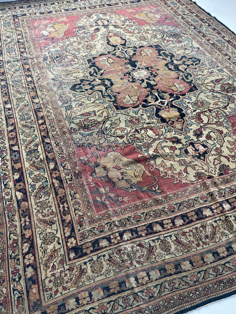 "HALAL" MUSUEM PIECE | 1880's Antique Persian Kerman Lavar | "LION VS BULL" Ancient SPRING EQUINOX Mythology | 9.2 x 12.5
