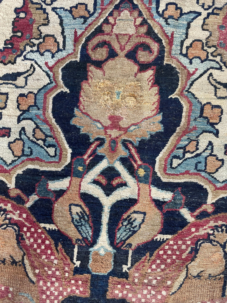 "HALAL" MUSUEM PIECE | 1880's Antique Persian Kerman Lavar | "LION VS BULL" Ancient SPRING EQUINOX Mythology | 9.2 x 12.5