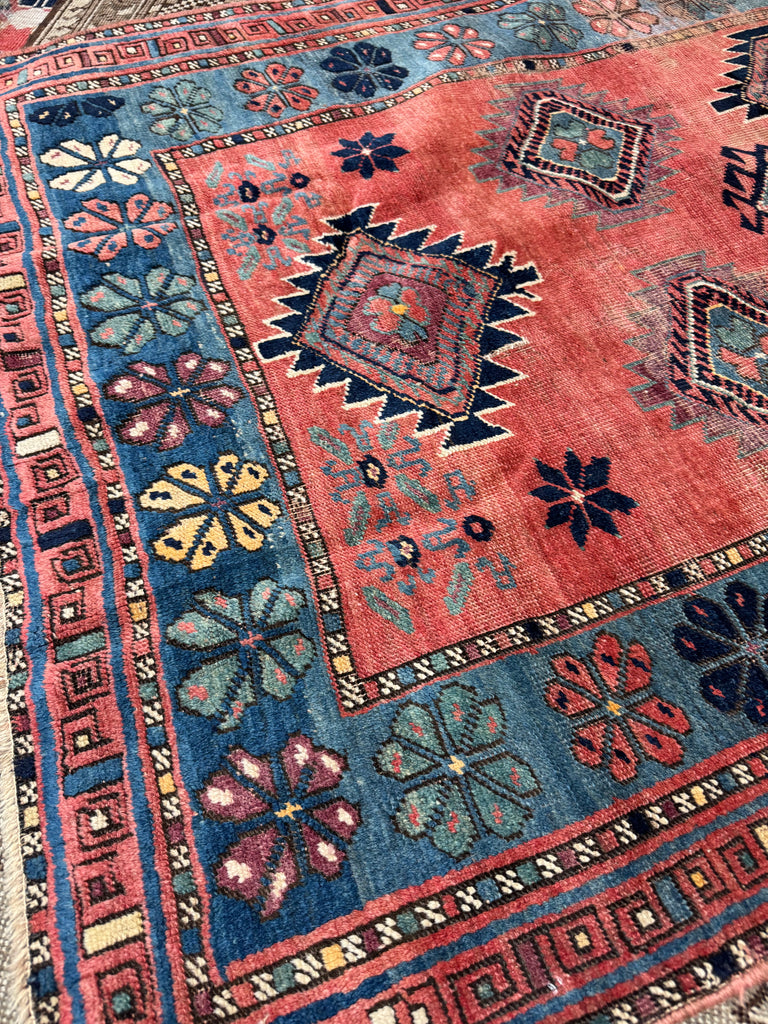 SHOW-STOPPING Antique Caucasian Kazak | Rusty Watermelon, Glacier Blue, Aubergine, Honey | Dated C. 1939 | 4.2 x 6.6