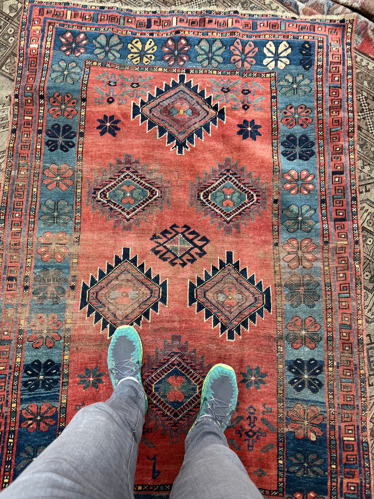SHOW-STOPPING Antique Caucasian Kazak | Rusty Watermelon, Glacier Blue, Aubergine, Honey | Dated C. 1939 | 4.2 x 6.6