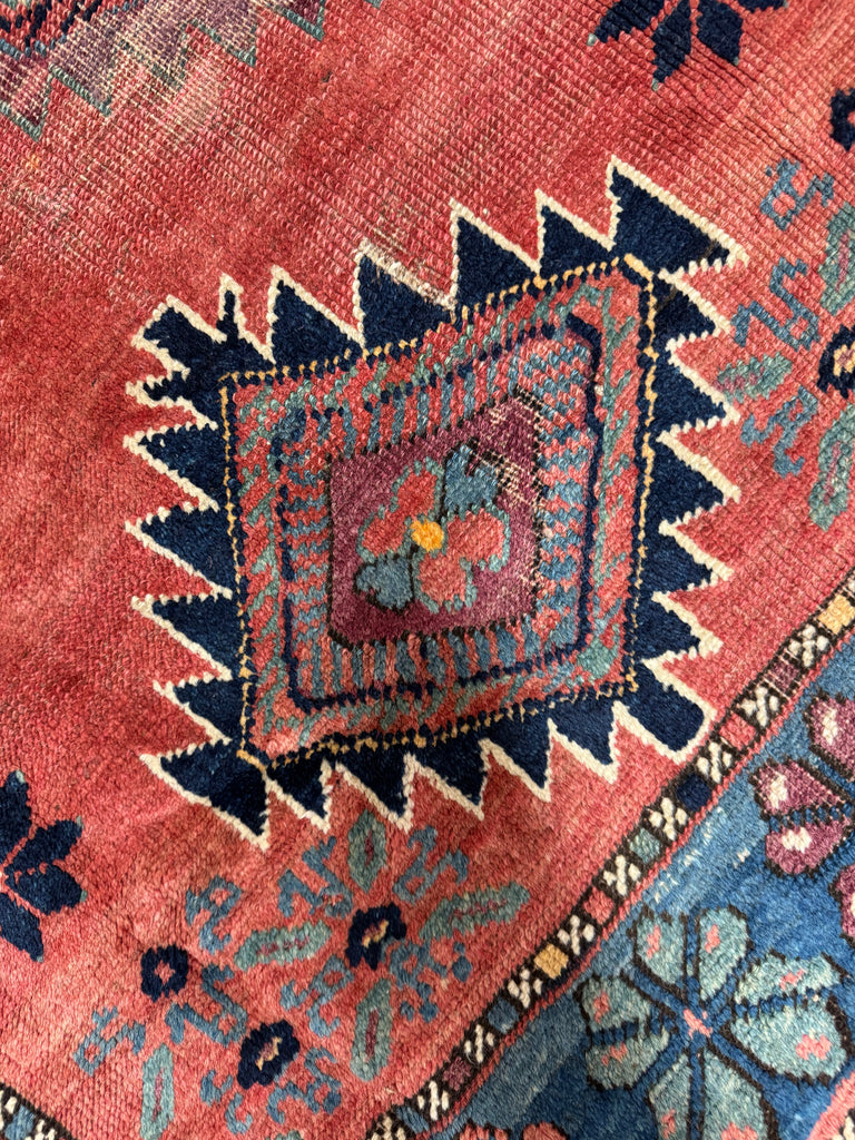 SHOW-STOPPING Antique Caucasian Kazak | Rusty Watermelon, Glacier Blue, Aubergine, Honey | Dated C. 1939 | 4.2 x 6.6