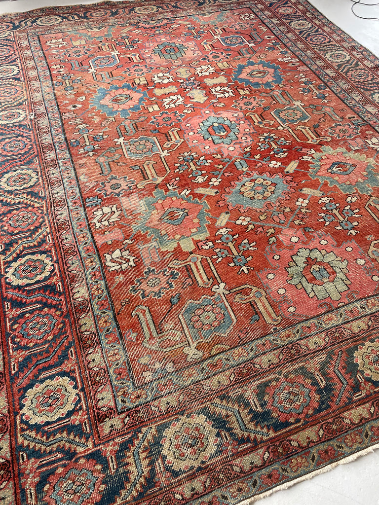 MARVELOUS "Harshang" Heriz | Muted Organic Dyes in Rare Design | 10.3 x 12.9