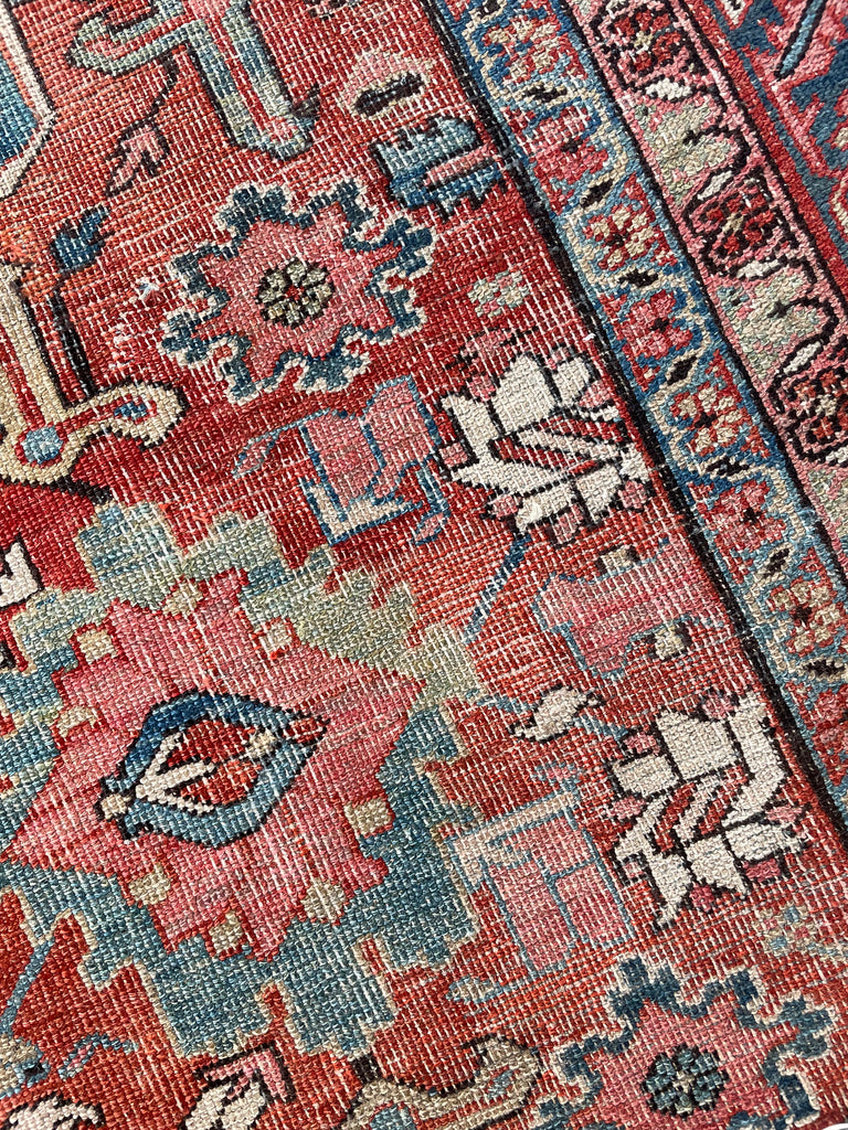 MARVELOUS "Harshang" Heriz | Muted Organic Dyes in Rare Design | 10.3 x 12.9