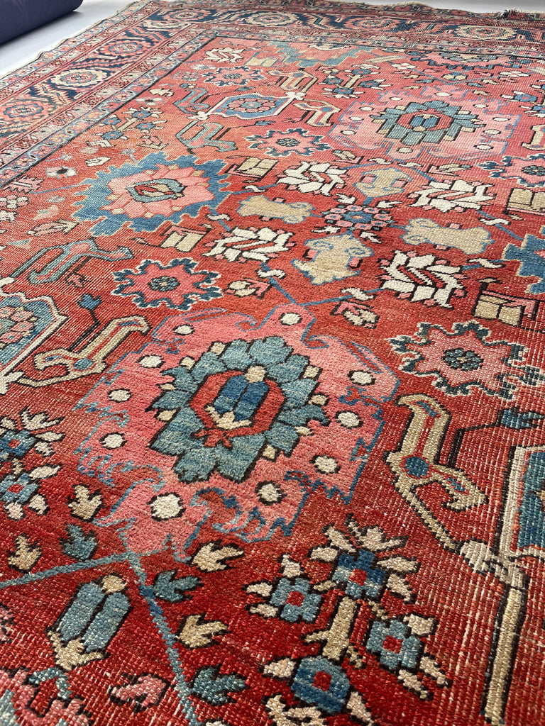 MARVELOUS "Harshang" Heriz | Muted Organic Dyes in Rare Design | 10.3 x 12.9