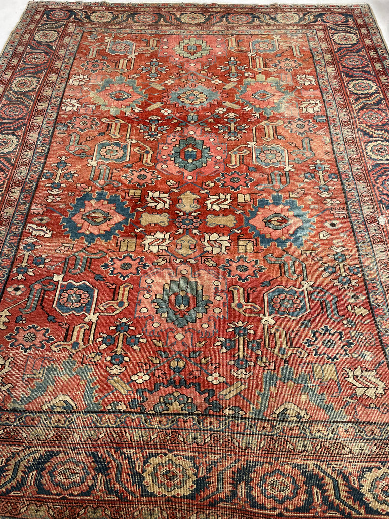 MARVELOUS "Harshang" Heriz | Muted Organic Dyes in Rare Design | 10.3 x 12.9