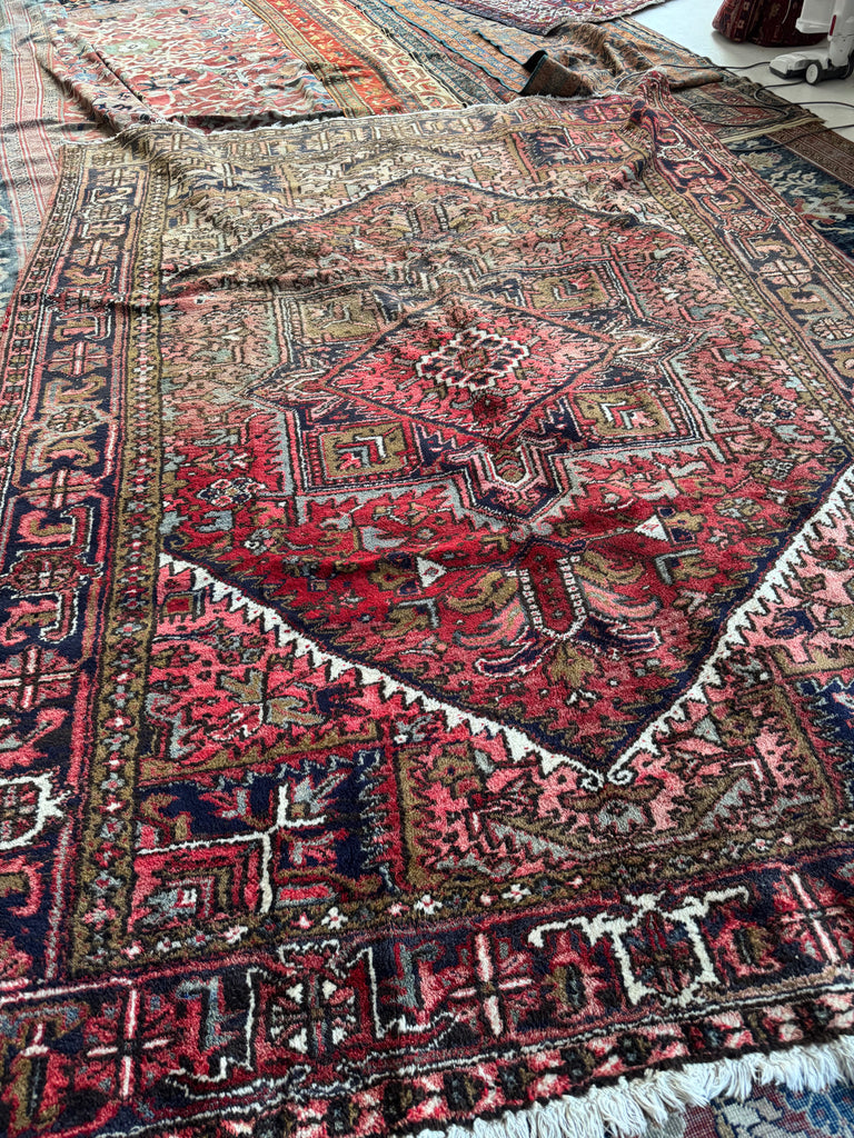 SUN-KISSED Vintage Heriz Rug | Almond, Coral, Rust, Olive, Watermelon, Slate | 7.9 x 10.8