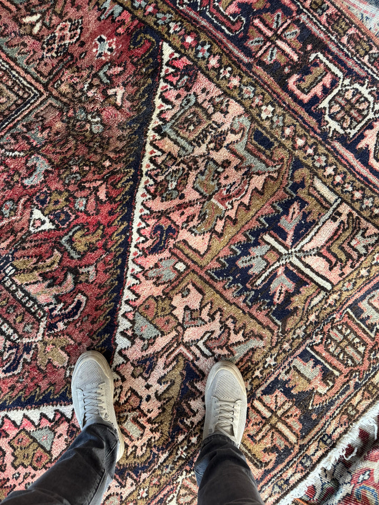 SUN-KISSED Vintage Heriz Rug | Almond, Coral, Rust, Olive, Watermelon, Slate | 7.9 x 10.8