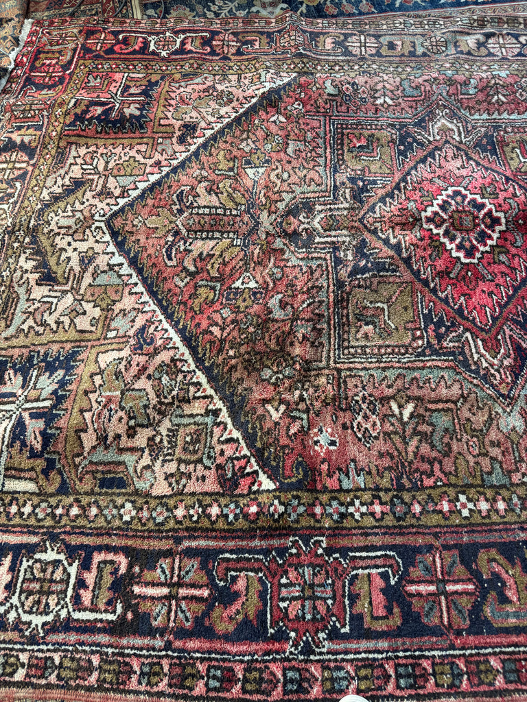 SUN-KISSED Vintage Heriz Rug | Almond, Coral, Rust, Olive, Watermelon, Slate | 7.9 x 10.8