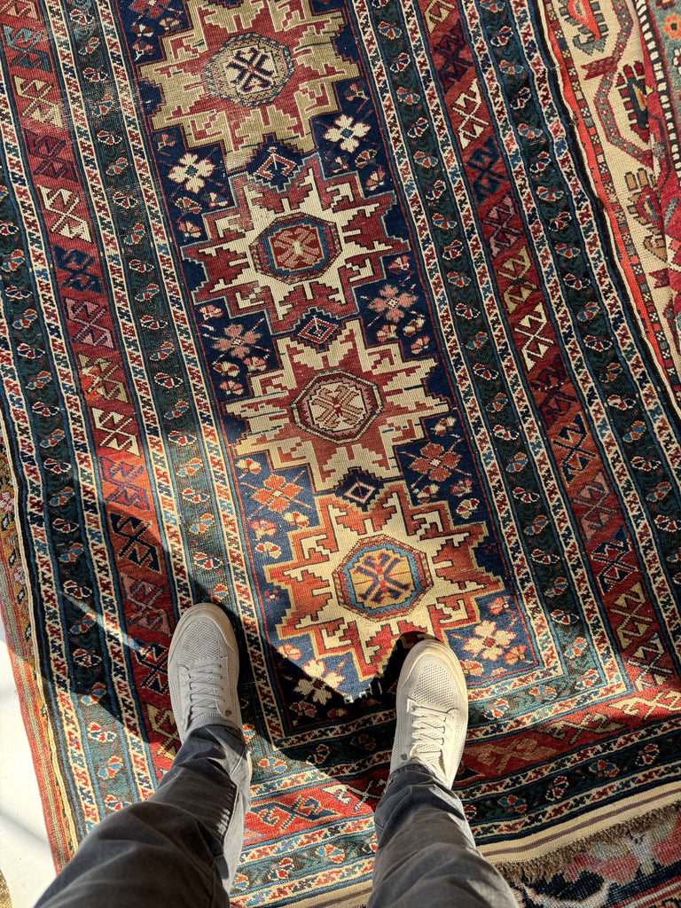 ANCIENT Leshgi Star Design | Navy Shirvan/Kuba Caucasian Runner | 3.9 x 10.9