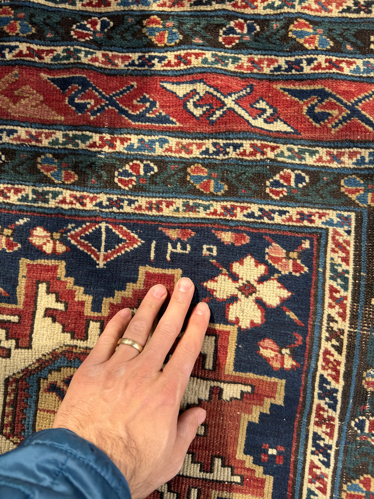 ANCIENT Leshgi Star Design | Navy Shirvan/Kuba Caucasian Runner | 3.9 x 10.9