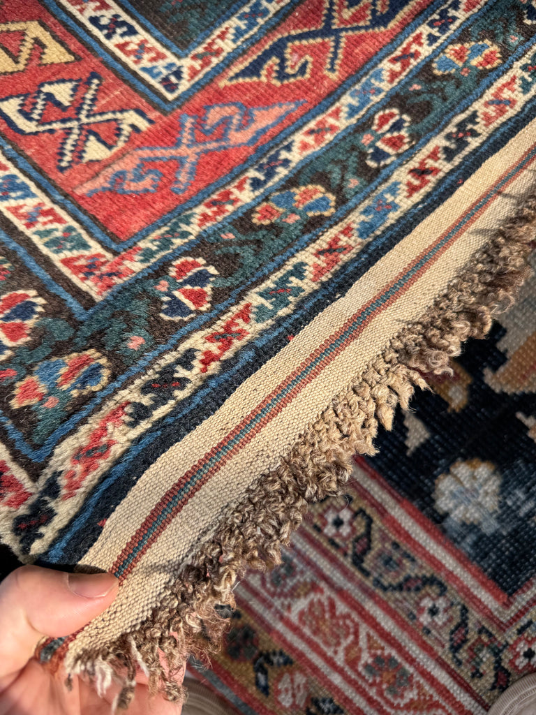 ANCIENT Leshgi Star Design | Navy Shirvan/Kuba Caucasian Runner | 3.9 x 10.9