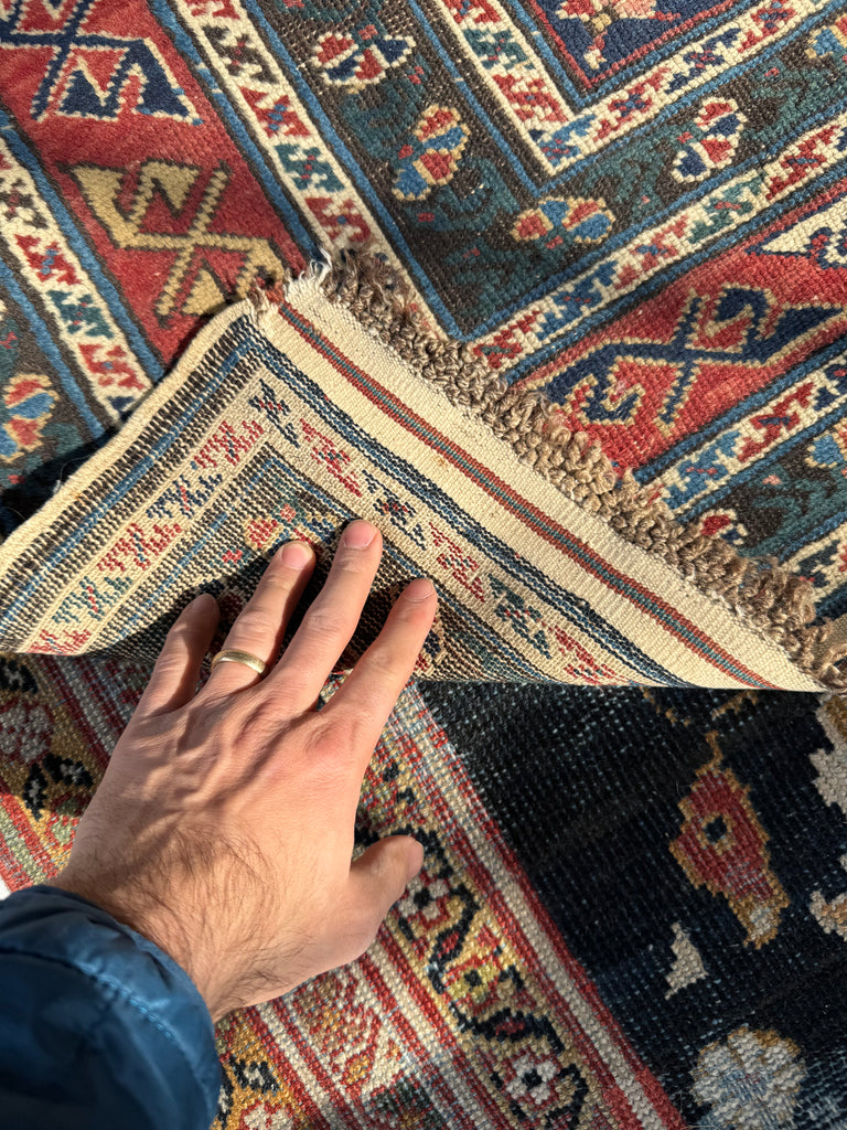 ANCIENT Leshgi Star Design | Navy Shirvan/Kuba Caucasian Runner | 3.9 x 10.9