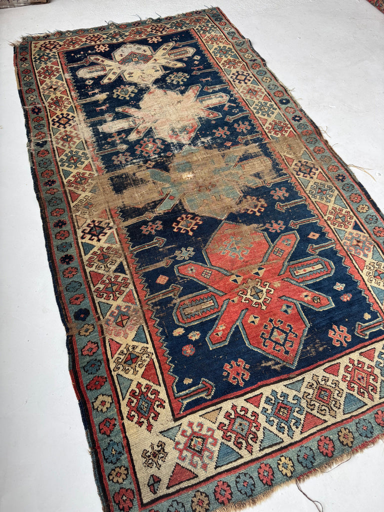 SUPERB ANCIENT Rare Caucasian Runner | DATED C.     | Gorgeous Look, Worn to Perfection | 3.10 x 7.3