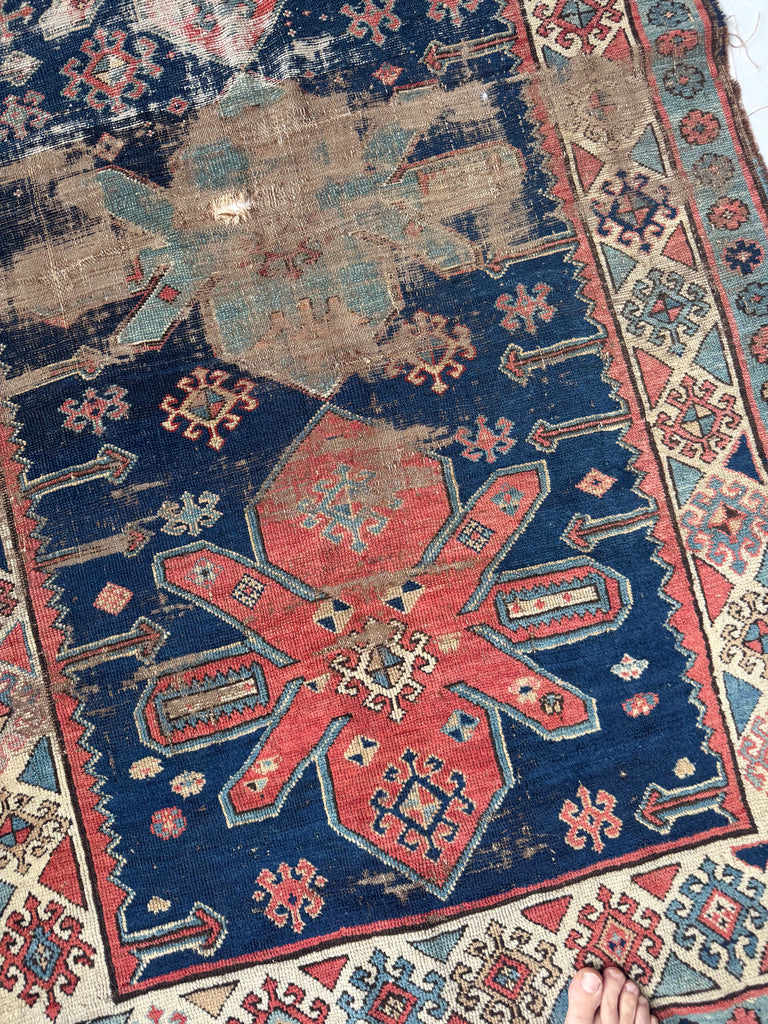 SUPERB ANCIENT Rare Caucasian Runner | DATED C.     | Gorgeous Look, Worn to Perfection | 3.10 x 7.3