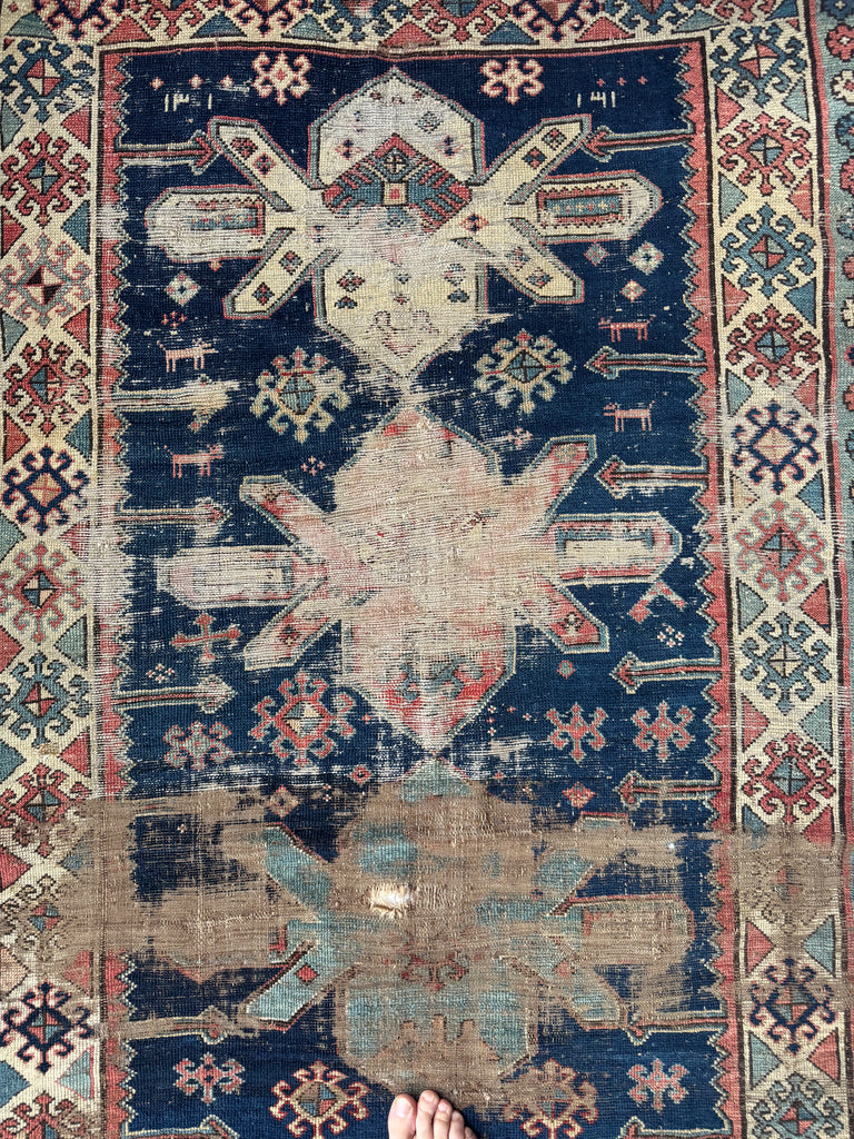 SUPERB ANCIENT Rare Caucasian Runner | DATED C.     | Gorgeous Look, Worn to Perfection | 3.10 x 7.3