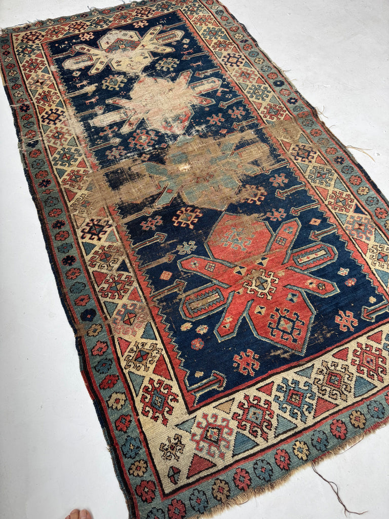 SUPERB ANCIENT Rare Caucasian Runner | DATED C.     | Gorgeous Look, Worn to Perfection | 3.10 x 7.3