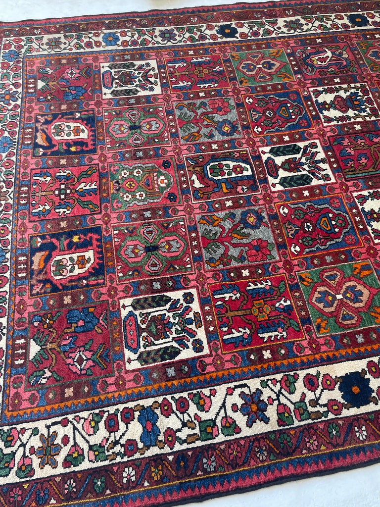 CHEERFUL Semi-Antique Persian Bakhtiari with Iconic Garden Design | Wonderful Colors | 7.2 x 10.7