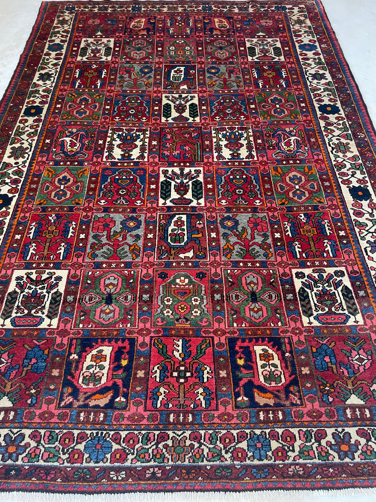 CHEERFUL Semi-Antique Persian Bakhtiari with Iconic Garden Design | Wonderful Colors | 7.2 x 10.7