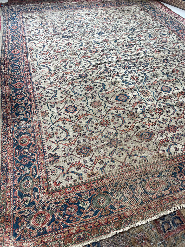 SOLD | MUTED BEAUTY Antique Persian Mahal | Terracotta, Green, Dirty Linen-Taupe, Walnut, Blue | 10 x 13