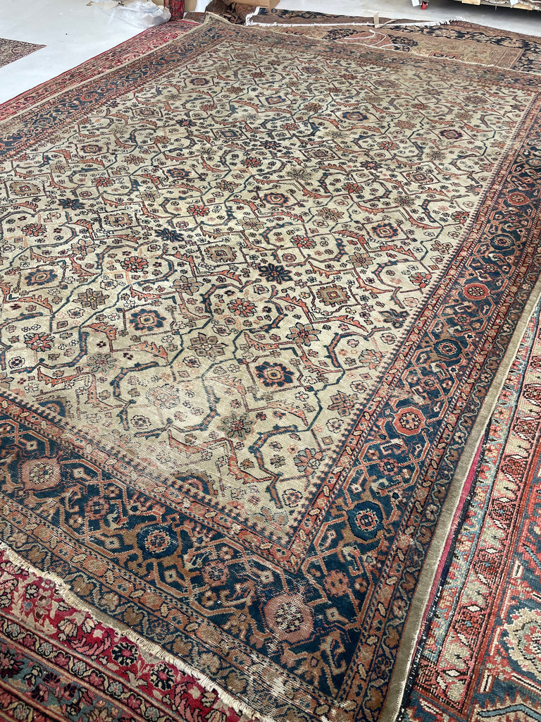 RESERVED FOR DALLAS*** MUTED BEAUTY Antique Persian Mahal | Terracotta, Green, Dirty Linen-Taupe, Walnut, Blue | 10 x 13