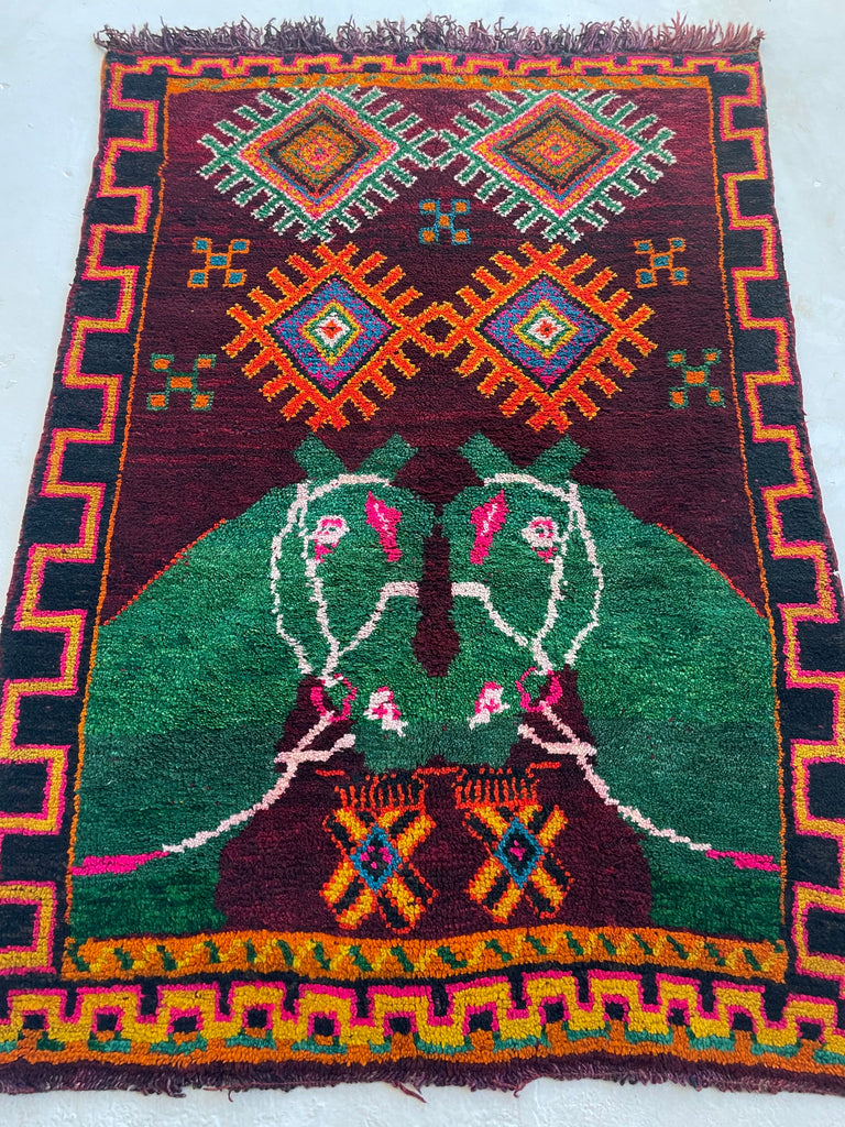 CHARMING Moroccan SISTER HORSE RUG | Vivid Enchanting Colors with Plush Wool Pile | 4 x 6