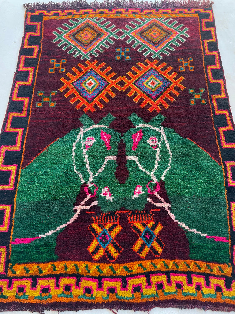 CHARMING Moroccan SISTER HORSE RUG | Vivid Enchanting Colors with Plush Wool Pile | 4 x 6