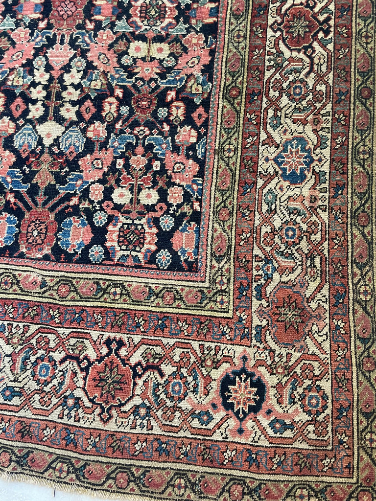 STUNNING Lattice Pattern Room-Size Antique Persian Feraghan, C. 1910-20 | Indigo, Pistachio Green, Ice Blue, Coral | 10.2 x 12.10