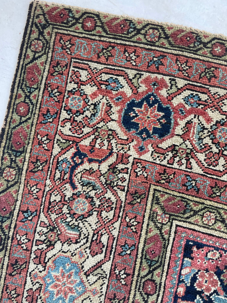 STUNNING Lattice Pattern Room-Size Antique Persian Feraghan, C. 1910-20 | Indigo, Pistachio Green, Ice Blue, Coral | 10.2 x 12.10