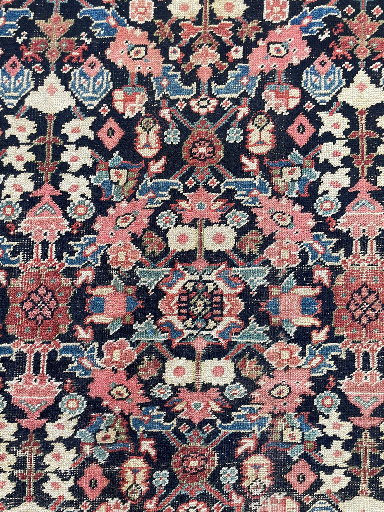 STUNNING Lattice Pattern Room-Size Antique Persian Feraghan, C. 1910-20 | Indigo, Pistachio Green, Ice Blue, Coral | 10.2 x 12.10