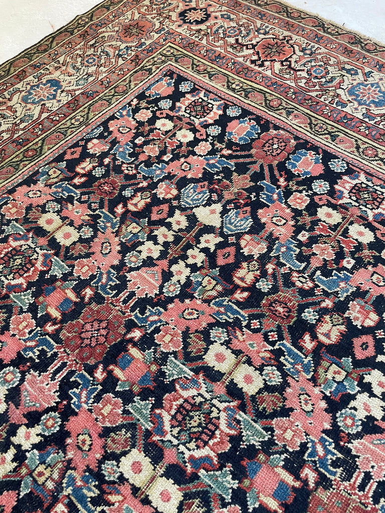 STUNNING Lattice Pattern Room-Size Antique Persian Feraghan, C. 1910-20 | Indigo, Pistachio Green, Ice Blue, Coral | 10.2 x 12.10