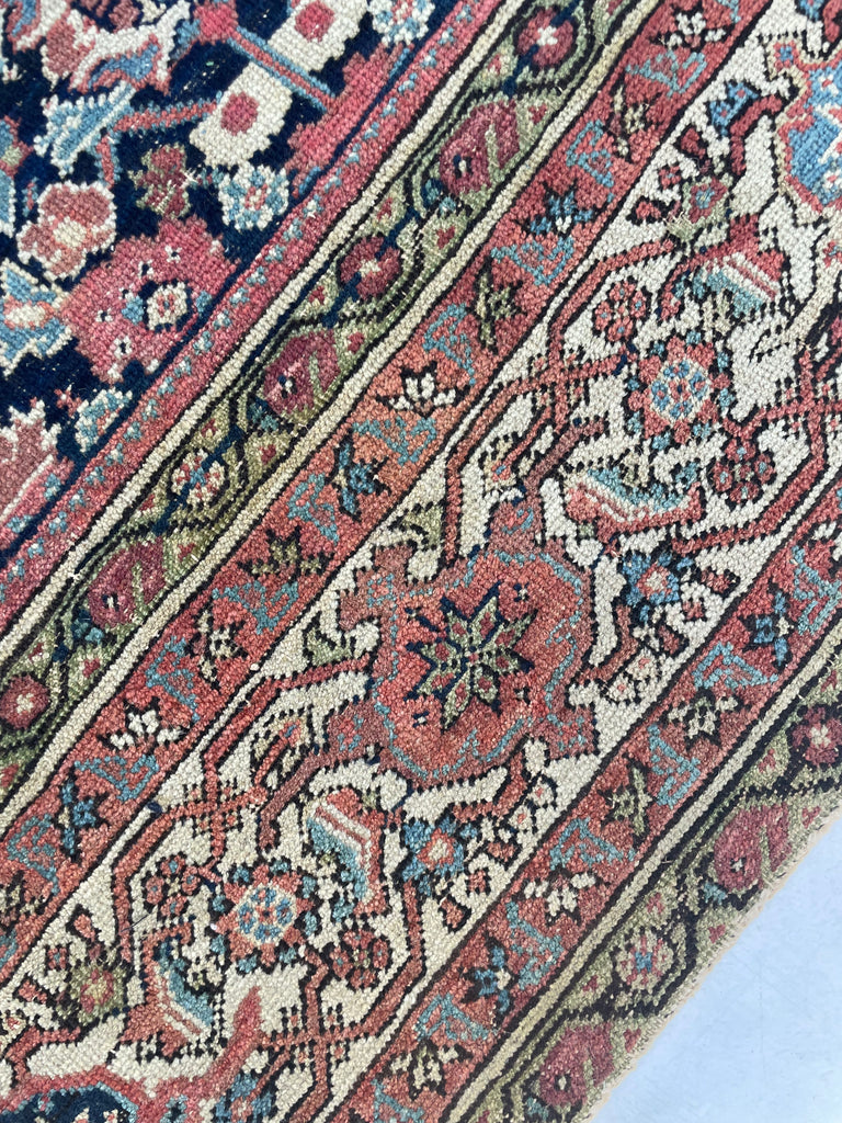 STUNNING Lattice Pattern Room-Size Antique Persian Feraghan, C. 1910-20 | Indigo, Pistachio Green, Ice Blue, Coral | 10.2 x 12.10