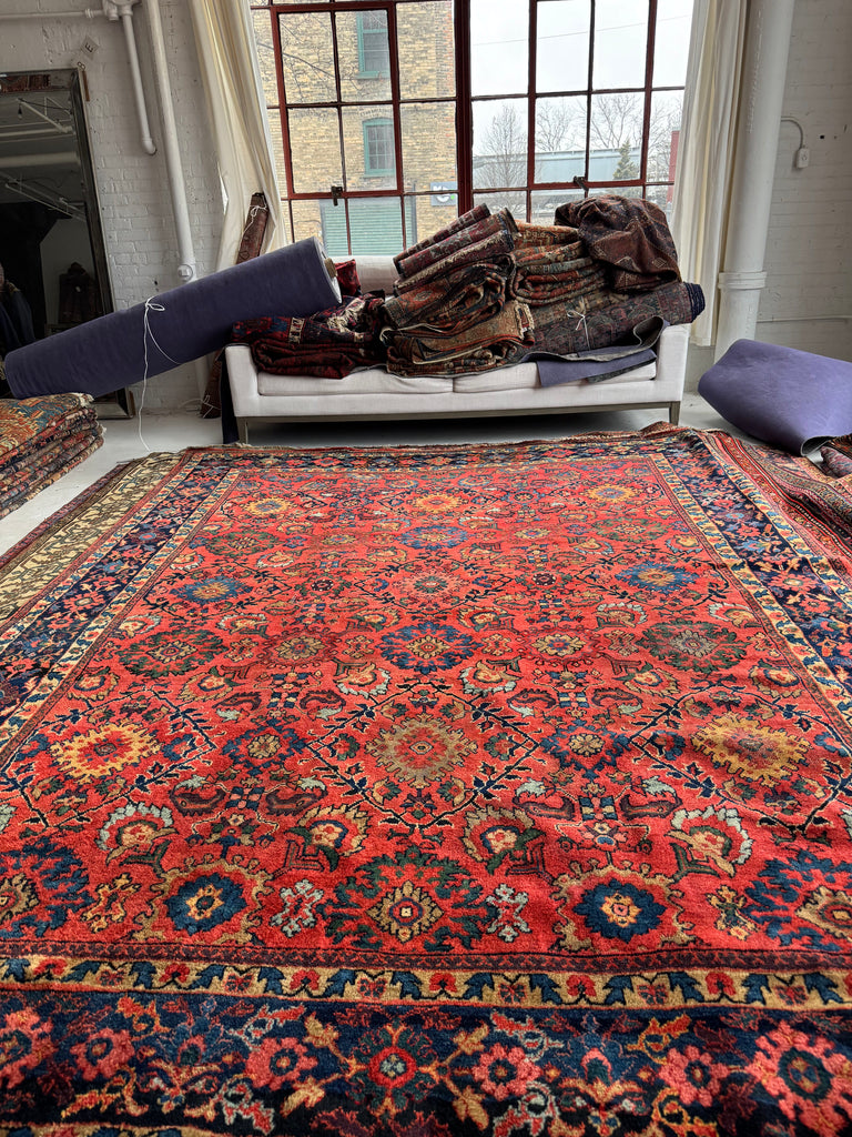 Coming Soon... DEEP Coral Watermelon Super Fine Antique Mahal | Aubergine, Lime Green, Camel, More | 9 x 12.2