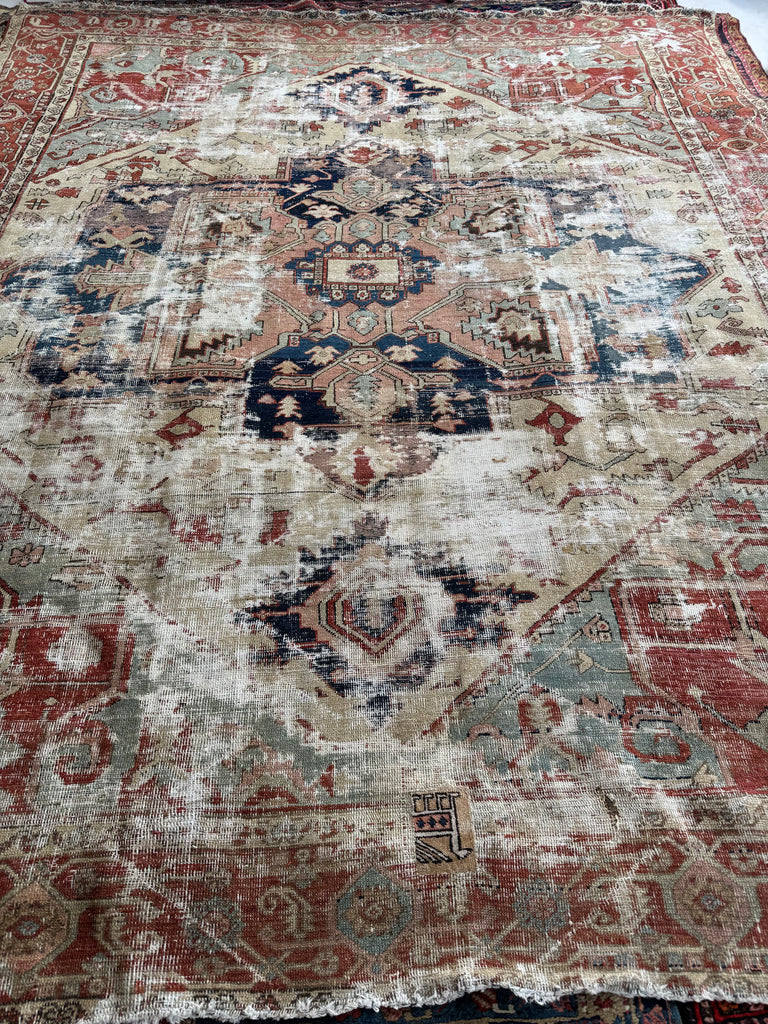 RESERVED FOR KATIE*** Payment 1 - GORGEOUSLY WORN 19th Century Antique Persian SERAPI | Sage Green, Rose, Camel, Rust | 10.3 x 12.2