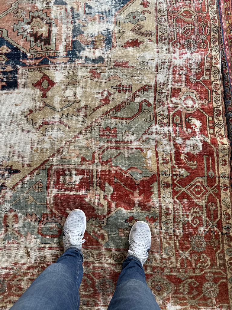 RESERVED FOR KATIE*** Payment 1 - GORGEOUSLY WORN 19th Century Antique Persian SERAPI | Sage Green, Rose, Camel, Rust | 10.3 x 12.2