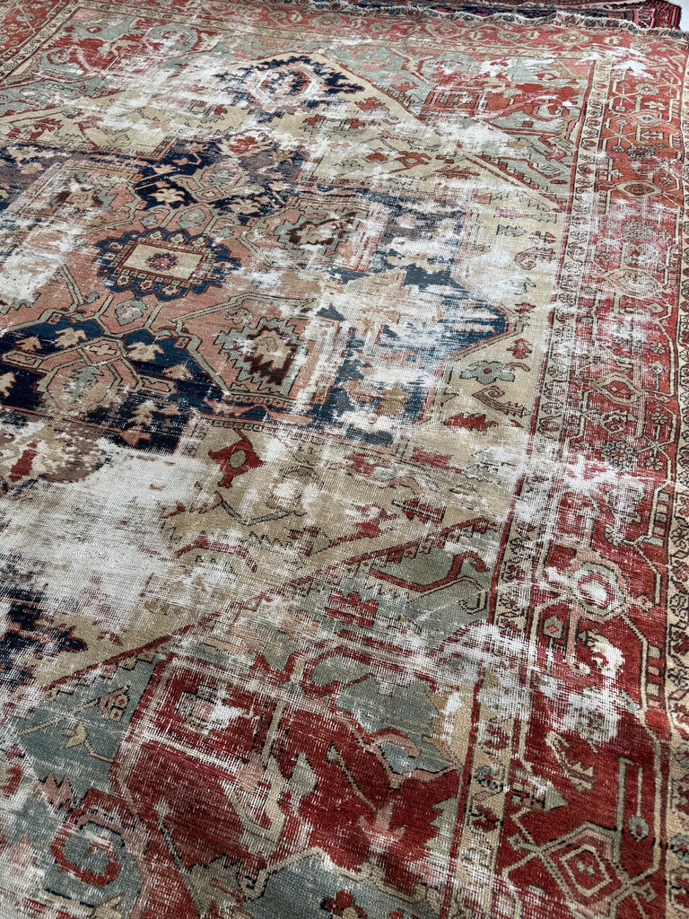RESERVED FOR KATIE*** Payment 1 - GORGEOUSLY WORN 19th Century Antique Persian SERAPI | Sage Green, Rose, Camel, Rust | 10.3 x 12.2