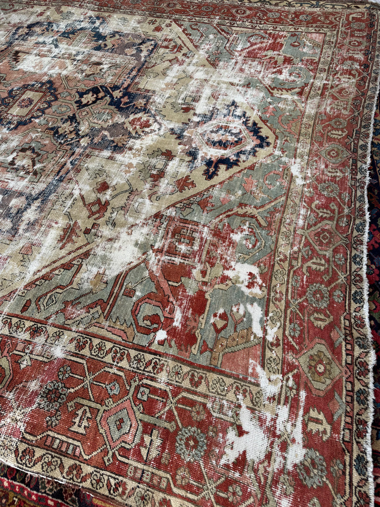 RESERVED FOR KATIE*** Payment 1 - GORGEOUSLY WORN 19th Century Antique Persian SERAPI | Sage Green, Rose, Camel, Rust | 10.3 x 12.2