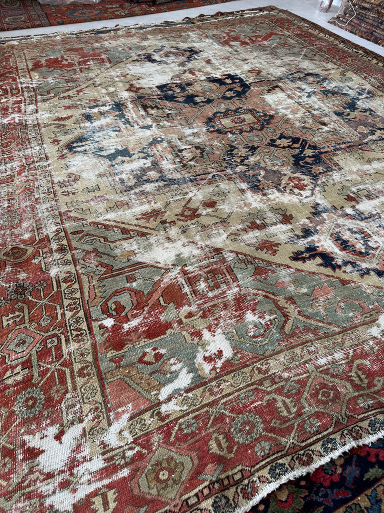 RESERVED FOR KATIE*** Payment 1 - GORGEOUSLY WORN 19th Century Antique Persian SERAPI | Sage Green, Rose, Camel, Rust | 10.3 x 12.2