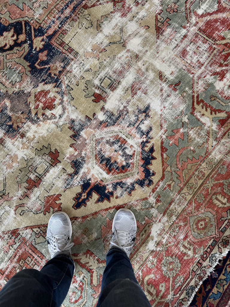 RESERVED FOR KATIE*** Payment 1 - GORGEOUSLY WORN 19th Century Antique Persian SERAPI | Sage Green, Rose, Camel, Rust | 10.3 x 12.2