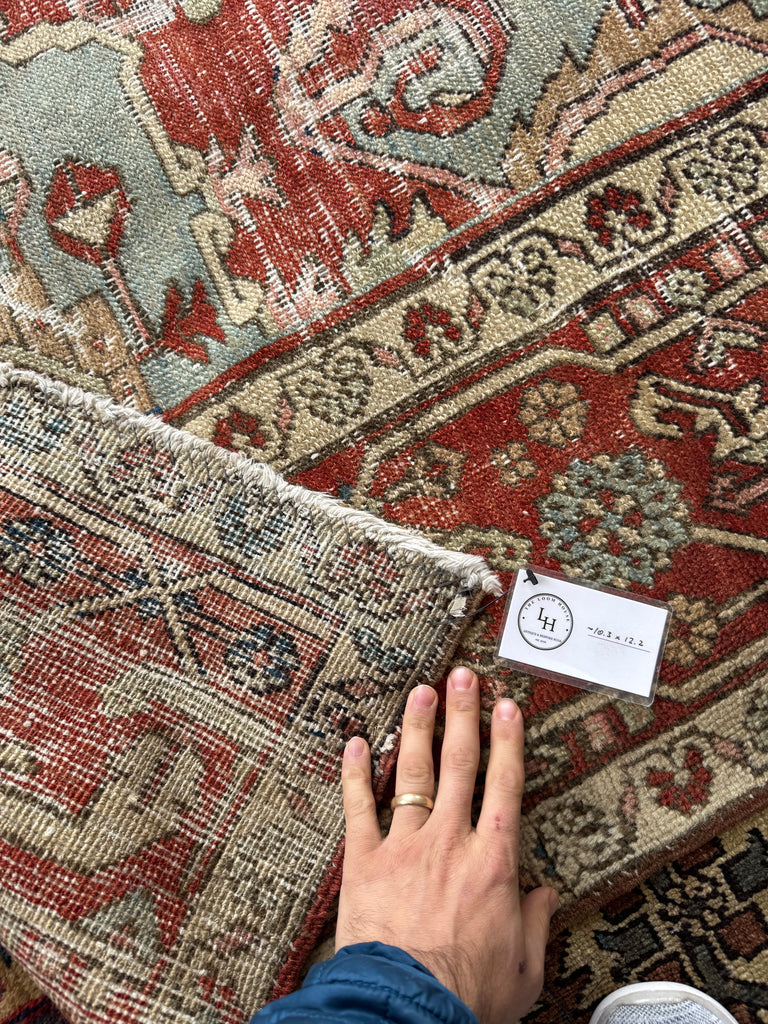 RESERVED FOR KATIE*** Payment 1 - GORGEOUSLY WORN 19th Century Antique Persian SERAPI | Sage Green, Rose, Camel, Rust | 10.3 x 12.2
