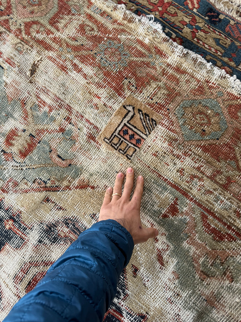 RESERVED FOR KATIE*** Payment 1 - GORGEOUSLY WORN 19th Century Antique Persian SERAPI | Sage Green, Rose, Camel, Rust | 10.3 x 12.2