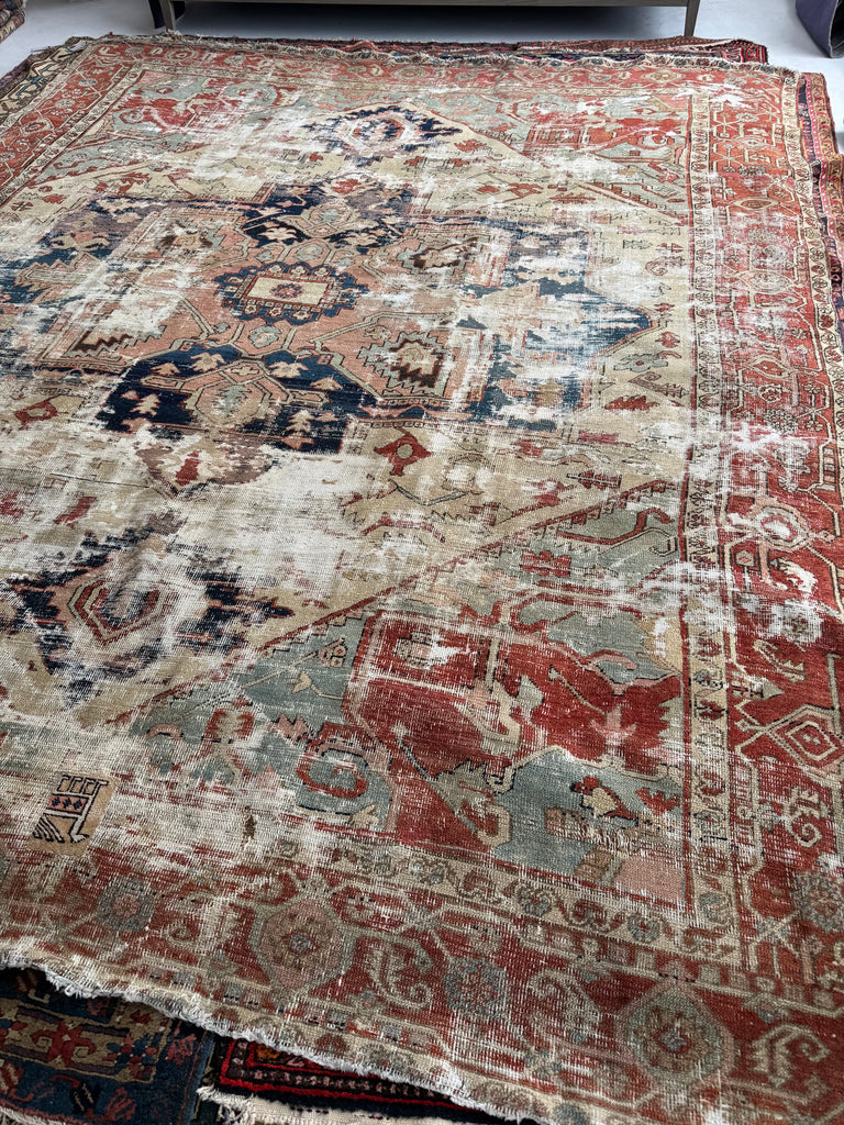 RESERVED FOR KATIE*** Payment 1 - GORGEOUSLY WORN 19th Century Antique Persian SERAPI | Sage Green, Rose, Camel, Rust | 10.3 x 12.2