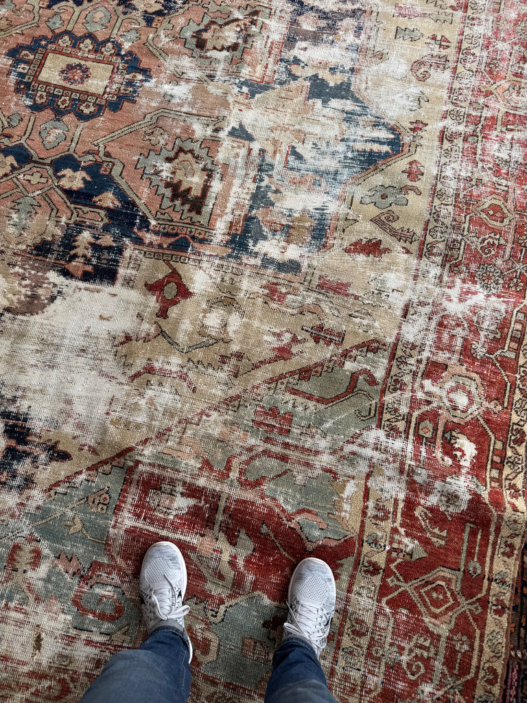 RESERVED FOR KATIE*** Payment 1 - GORGEOUSLY WORN 19th Century Antique Persian SERAPI | Sage Green, Rose, Camel, Rust | 10.3 x 12.2