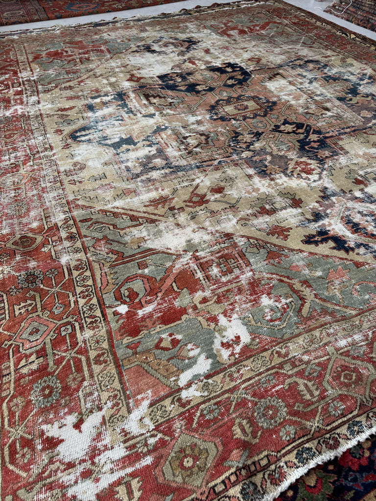 RESERVED FOR KATIE*** Payment 1 - GORGEOUSLY WORN 19th Century Antique Persian SERAPI | Sage Green, Rose, Camel, Rust | 10.3 x 12.2