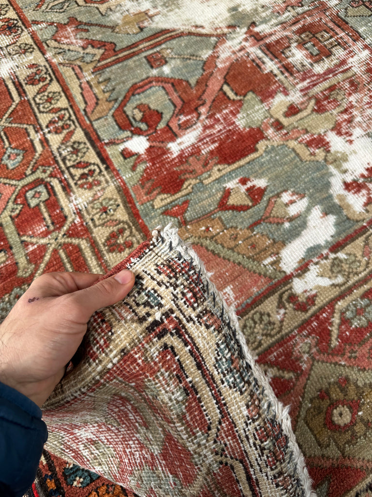 RESERVED FOR KATIE*** Payment 1 - GORGEOUSLY WORN 19th Century Antique Persian SERAPI | Sage Green, Rose, Camel, Rust | 10.3 x 12.2