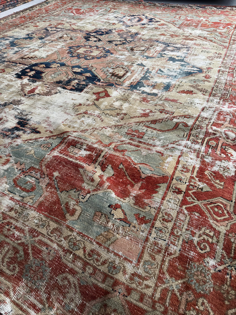 RESERVED FOR KATIE*** Payment 1 - GORGEOUSLY WORN 19th Century Antique Persian SERAPI | Sage Green, Rose, Camel, Rust | 10.3 x 12.2