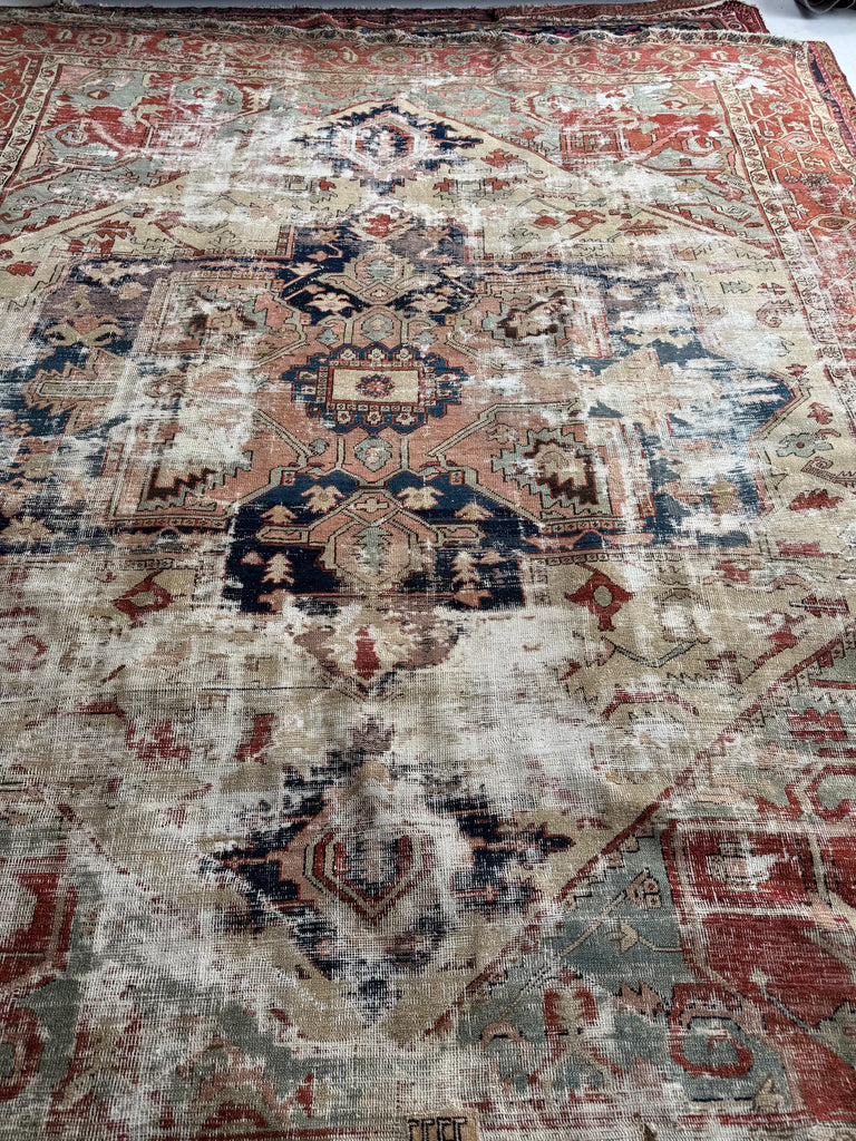 RESERVED FOR KATIE*** Payment 1 - GORGEOUSLY WORN 19th Century Antique Persian SERAPI | Sage Green, Rose, Camel, Rust | 10.3 x 12.2