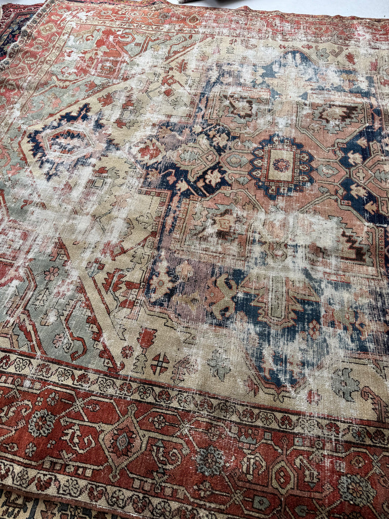 RESERVED FOR KATIE*** Payment 1 - GORGEOUSLY WORN 19th Century Antique Persian SERAPI | Sage Green, Rose, Camel, Rust | 10.3 x 12.2