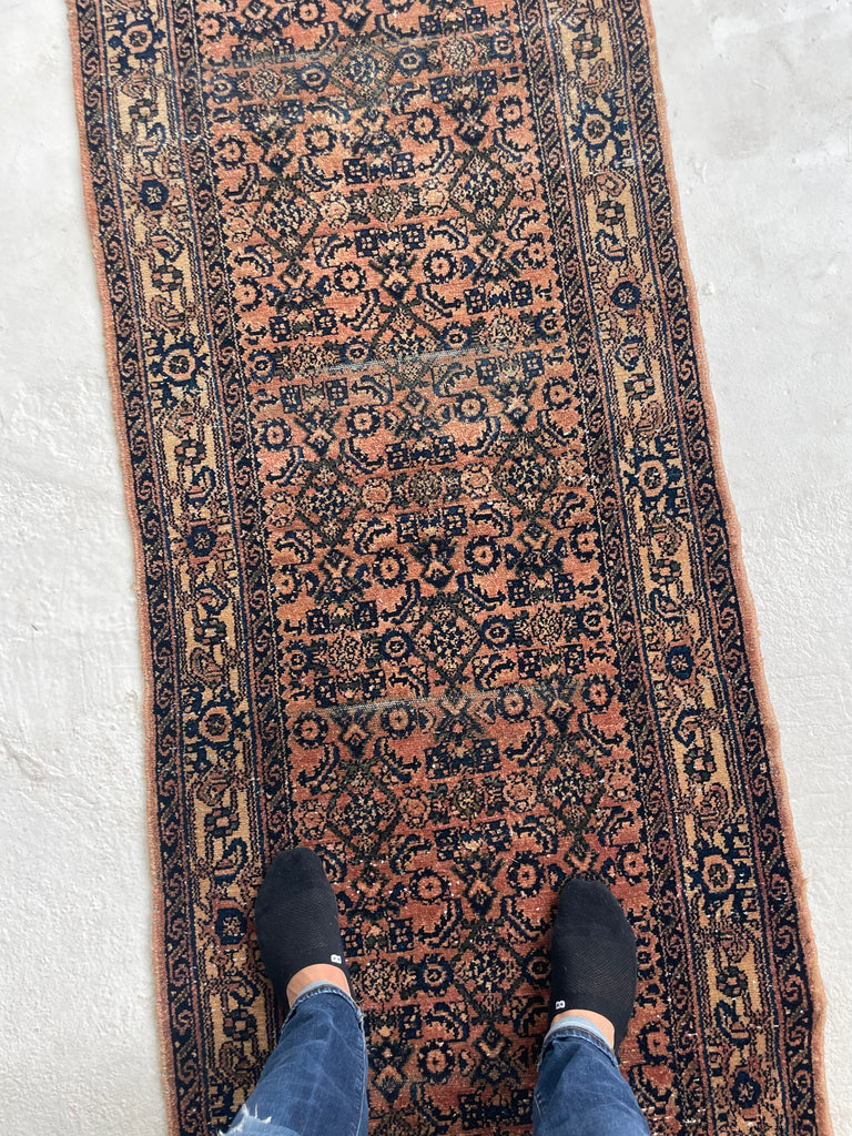RESERVED FOR PHOTOSHOOT*** ~ 20 FOOT LONG Deep Coral & Glowiinng Blush with Indigo & Army Green Runner | 2.8 x 19.7