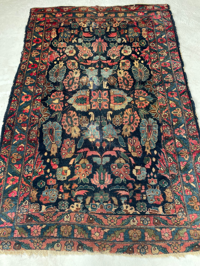 BRILLIANT FLOOR JEWELRY Antique Persian Rug | Amazing Dyes Large Scalloped Flora | 4.4 x 6.6