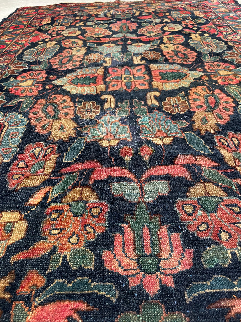 BRILLIANT FLOOR JEWELRY Antique Persian Rug | Amazing Dyes Large Scalloped Flora | 4.4 x 6.6